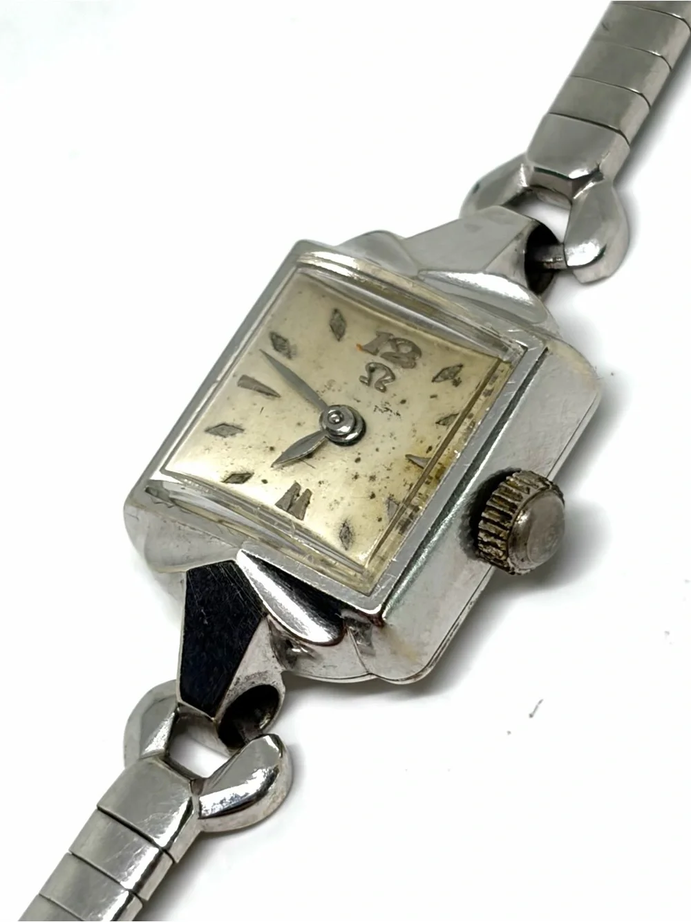 Antique Omega White 10k Gold Filled Mechanical Wind Vintage Wrist Watch WORKING